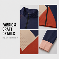 Maillot de cyclisme personnalisé pour femme à manches longues et fermeture éclair intégrale, motif géométrique color block, idéal pour les compétitions de cyclisme sur route