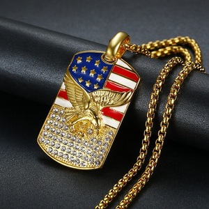 yunnique Hip Hop Eagle Pendant Necklace Gold Plated American Flag With Rhinestones Men's Fashion Jewelry Gift - Product Image 1