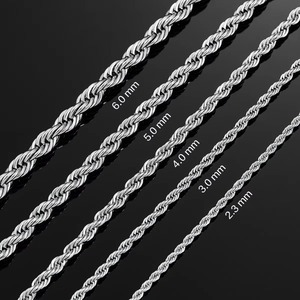 Chaîne torsadée en acier inoxydable de 2,3 mm/3 mm/4 mm/5 mm/6 mm, couleur argent, collier pour homme et femme, 16 à 30 pouces - Product Image 2
