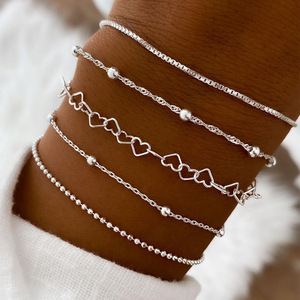 European American Style Handmade 5-Piece Link with Multi Layer <b>Charms</b> Adjustable Anklet <b>Bracelet</b> Set <b>for</b> Women Teens <b>Girls</b> Gift - Product Image 2