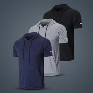 Sweat-shirt à capuche à manches courtes pour homme, motif géométrique, respirant, séchage rapide, 100% polyester, coupe classique, vêtement de printemps - Product Image 3