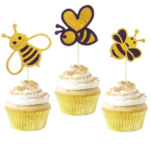 Décoration de Cupcake à paillettes New Bumble <span class=keywords><strong>Bee</strong></span>, Baby <span class=keywords><strong>Bee</strong></span> Gender Reveal Baby Shower Birthday Party Cake Decorations Supplies - Product Image 1