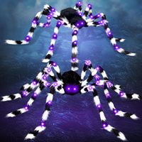 Araña de Peluche Colgante de Halloween con Diseño Luminoso y Telaraña, Decoración Espeluznante para Exteriores, Accesorio Aterrador para Jardín, Patio y Hogar