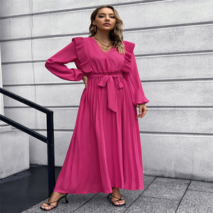 Vestido largo plisado con escote triangular para <span class=keywords><strong>mujer</strong></span>, ropa larga con escote triangular para <span class=keywords><strong>otoño</strong></span> e <span class=keywords><strong>invierno</strong></span>, <span class=keywords><strong>2022</strong></span> - Product Image 2