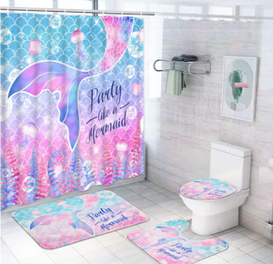 Tùy chỉnh thiết kế 3D in ấn dễ thương đại dương Nàng Tiên Cá phòng tắm trẻ em tắm Rèm 4 miếng thiết lập với móc chống trượt thảm - Product Image 4