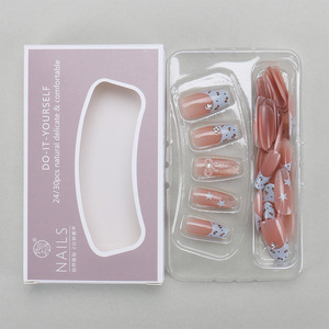 Faux ongles à presser haut de gamme, effet œil de chat et imprimé léopard, style manucure française, amovibles, pour filles - Product Image 5