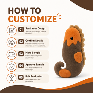 Peluche Hippocampe Marron Orange Personnalisée, Jouet en Peluche Doux Créature Marine, Conception de Poupée Décorative, Faible MOQ, Service OEM ODM, Direct Usine - Product Image 4