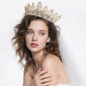 Pretty Queen Diamond Crown y Tiaras con Cubic Zirconia Cobre Boda Cumpleaños Princesa <span class=keywords><strong>Coronas</strong></span> - Product Image 1