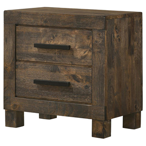 Rustic Golden Brown 2 <b>Drawer</b> Nightstand <b>With</b> Metal Lamp And Books On Top For Bedroom <b>Storage</b> - Product Image 3