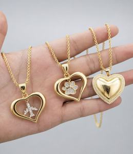 18K Gold Plated Hollow Heart Pendant Necklace 3 Styles Airplane Paw Print Solid CZ Heart Charm Twist <b>Rope</b> <b>Chain</b> Women Fashion Je - Product Image 5