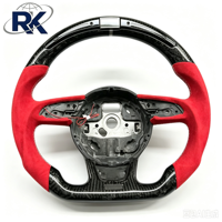 Volant en cuir véritable fibre de carbone avec surpiqûres rouges et éclairage LED, fond plat, pour Audi A3 A4 A5 Q3 Q5 2008-2022, directement de l'usine
