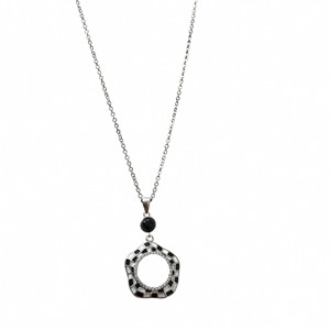 Conjunto de collar de plata de ley S925 con diseño de tablero de ajedrez, cadena de clavícula con forma de O de ágata negra geométrica para mujer, joyería de regalo. - Product Image 5
