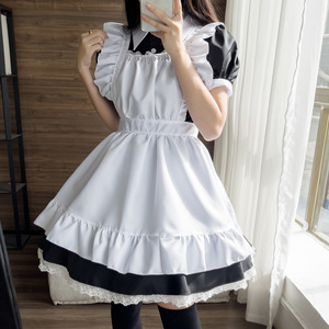 Maid Costume Black White Satin A-Line Dress Square Collar Natural Waistline For Cosplay Party Uniform - Product Image 5