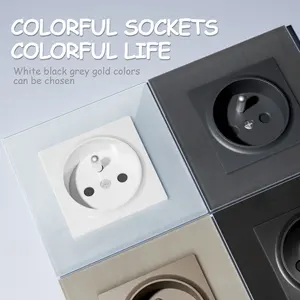 Electrical Socket Wall Outlet With Tempered Glass Panel EU Standard Wall French Socket For Home Office