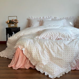 Nouvel ensemble de literie quatre pièces style princesse en dentelle, coton lavé 300 fils, drap, taie d'oreiller, housse de <span class=keywords><strong>couette</strong></span>, taille <span class=keywords><strong>petite</strong></span>, frais et moderne - Product Image 2