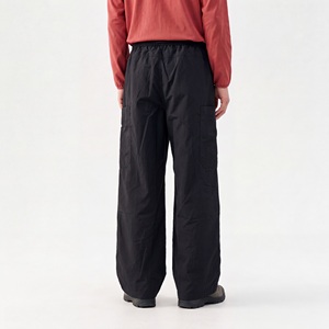 Pantalon décontracté noir à jambes larges, taille élastique, cordon de serrage, plusieurs poches, streetwear pour hommes - Product Image 5