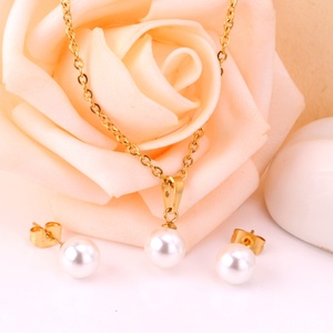 Ason Discount Elegant 18K Gold Plated Custom White <b>Pearl</b> <b>Earring</b> <b>Necklace</b> Stainless Steel Jewelry <b>Set</b> for Women Girls - Product Image 3