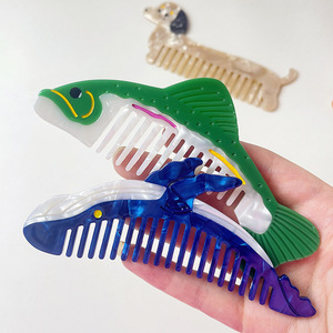 HONEY Nouveau peigne hippocampe de baleine de dessin animé avec peigne à cheveux d'acide acétique à dents larges de conception animale mignonne - Product Image 3
