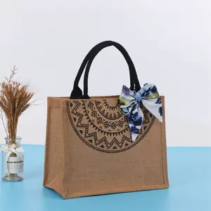 Wholesale Natural Gunny Eco Friendly Jute Tote, Bag with Custom Printing Logo - Recycle Jute Shopping Bag Cosmetic Bags/