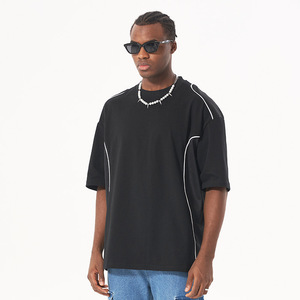 Camiseta informal personalizada <span class=keywords><strong>de</strong></span> alta calidad para hombre, longitud corta <span class=keywords><strong>de</strong></span> gran tamaño con nuevo diseño <span class=keywords><strong>de</strong></span> contraste <span class=keywords><strong>de</strong></span> corte <span class=keywords><strong>de</strong></span> arco <span class=keywords><strong>de</strong></span> retazos <span class=keywords><strong>de</strong></span> malla, estampado teñido liso - Product Image 5