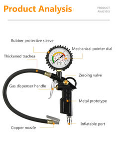 Tire Inflator With Pressure Pneumatic Gauge High Performance <b>Car</b> and Motorcycle and Bikes With Presta and Schrader Valve - Product Image 5