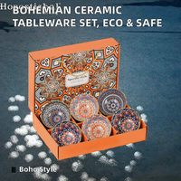 Ensemble de 4 bols en céramique de style bohème marocain, écologiques, sans BPA, résistants à la chaleur, compatibles micro-ondes et lave-vaisselle