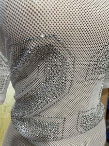 Available CY901887 <strong>Rhinestone</strong> T-shirt Dress <strong>Mesh</strong> See Through Stone <strong>Top</strong> for Club Party Birthday 2025 New Styles Factory - Product Image 2