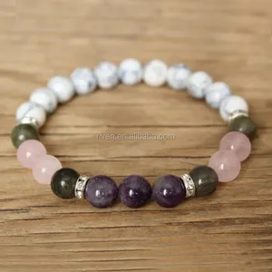 SN1678 Healing Stone Jewelry Howlite Girlfriend Labradorite Amethyst Rose Quartz Beaded Mala Bracelet