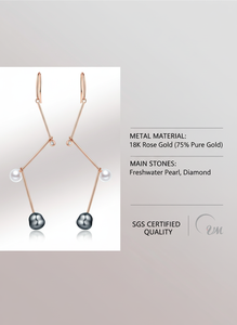 Pendientes colgantes de oro de 18 quilates con perlas de forma única Estilo clásico Elegancia distintiva para fiesta o regalo de Año Nuevo - Product Image 3