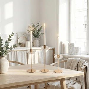 Ensemble <span class=keywords><strong>de</strong></span> 3 chandeliers en verre et métal, support <span class=keywords><strong>de</strong></span> bougie à tige fine pour dîner romantique - Product Image 4