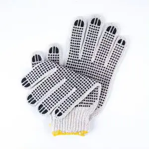 2024 Wholesale Cheap Anti Slip White Cotton Lined Black PVC Dispensing Safety Machinists Work Industrial Construction Dot Gloves