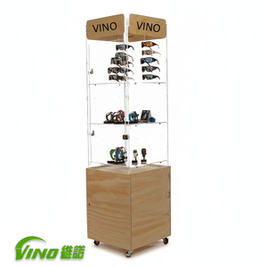 Support de présentation de lunettes de soleil pliable en bois et en verre pratique avec un design personnalisable autonome pour l'intérieur - Product Image 1