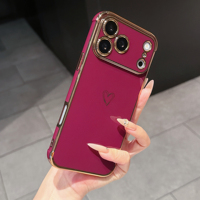 Casing HP Anti-Shock TPU Lembut Bergaya Baru dengan Desain Hati Imut dan Lapisan Elektroplating Merah Ceri untuk 18 Pro Max 11 Warna