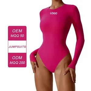 Op Maat Gemaakte Eendelige Yoga Jumpsuit Voor Dames Sexy Bodysuit Met Ronde Hals En Lange Mouwen, Naakt Aanvoelende Sportkleding Casual Jumpsuit