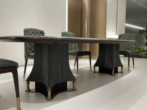 طاولة رخامية فاخرة حديثة مع قاعدة دوارة للطعام، مناسبة للمنزل والفنادق والمطاعم، مصنوعة يدويًا من ألواح الخيزران، أثاث إيطالي - Product Image 2