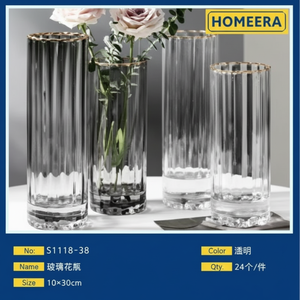 Grande vaso in vetro borosilicato trasparente alto 10x30cm Design classico decorazione per la casa matrimonio composizioni floreali PC vasi di fiori - Product Image 1