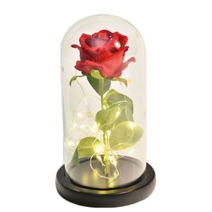 Rosa eterna artificial LED luz Belleza La bestia en cubierta de vidrio decoración navideña para el hogar para la madre Día de San Valentín regalo de Año Nuevo - Product Image 1