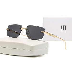Gafas de Sol de Lujo para Mujer, Sin Marco, Metálicas, Negras, con Protección UV400, Lentes de PC Tipo 3, Diseño de Borde Poligonal Moderno - Product Image 4