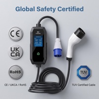 Station de recharge portable certifiée CE ROHS 7 kW monophasée avec prise industrielle bleue, chargeur EV portable