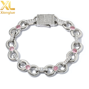 Factory Custom Hip Hop 12mm Fine Luxury Jewelry Pink Moissanite Bracelets Women <b>Men</b> 925 Sterling Silver Chain Link Bracelets - Product Image 2