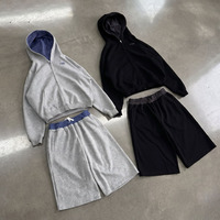 Ensemble de survêtement pour homme avec sweat à capuche zippé doublé à carreaux et logo brodé personnalisé, et short en coton