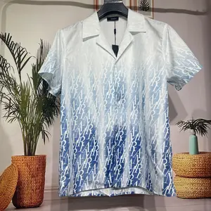 2024 Summer trendy designer amiri men's short-sleeved shirt 3d digital printing gradient color letters full printed