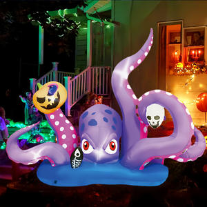 Pulpo gigante de 12 pies, calabaza pegajosa púrpura con luz Led, inflables, decoración inflable de Halloween - Product Image 1