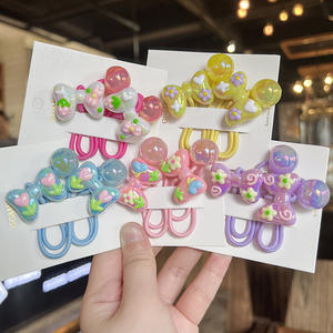 Set 2 ikat kepala rambut grafiti buatan tangan lucu ikat kepala kain indah manik-manik ganda karet gelang untuk anak perempuan rambut panjang manis - Product Image 4