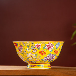 Tazón de cerámica Jingdezhen con borde dorado esmaltado, para arroz, sopa o fideos, de uso doméstico, con base alta, antiescaldaduras, estilo palaciego, vajilla. - Product Image 4