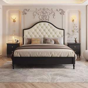 Europeo francese retrò letto in legno massello parigi doppio <span class=keywords><strong>1</strong></span>.8m semplice camera da letto antica morbida borsa con letto tappezzeria di stoccaggio della metà del secolo - Product Image 3