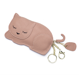 Monedero de Cuero Vacuno Delgado y Moderno en Oferta, Llavero de Cuero Auténtico para Niñas, Lindos Monederos con Diseño de Gato - Product Image 5