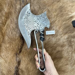 Hacha afilada de alto carbono de 5MM de espesor para cortar hacha ancha de acero OEM <span class=keywords><strong>1055</strong></span> de supervivencia para acampar 12,5 pulgadas hacha de una pieza de espiga completa - Product Image 3