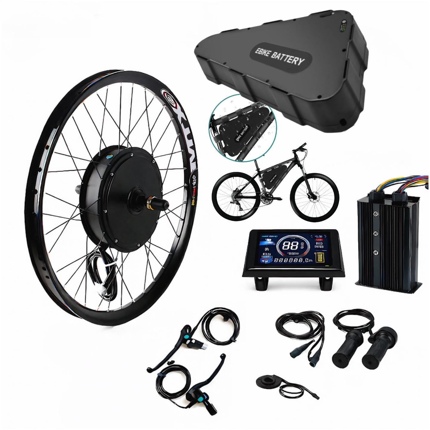 Kit Conversion Vélo électrique 48V 1000W – Roue Arrière 26 Pouces, Moteur Puissant, écran LCD Et Accessoires Inclus