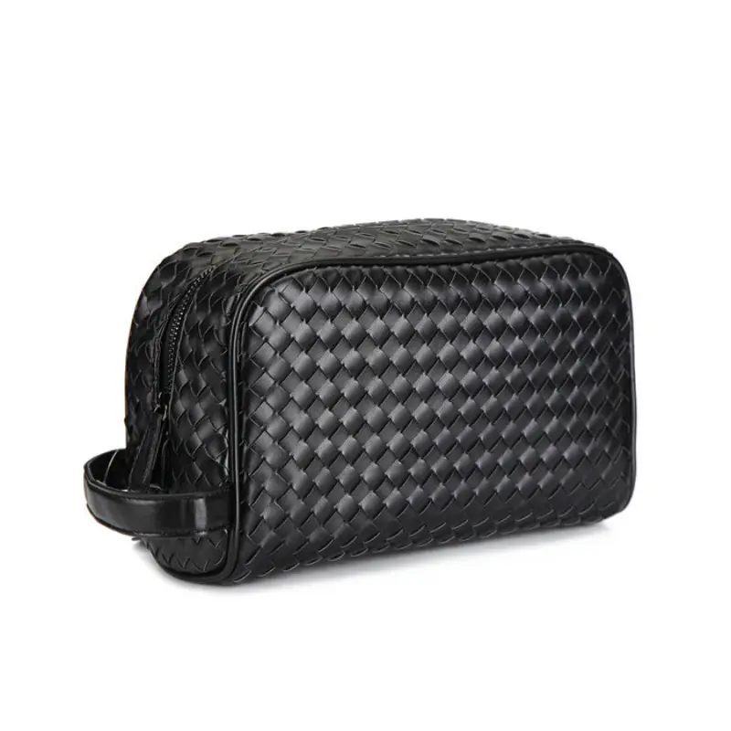 Brand Design Woven Man Handbag Day Clutch High Quality Male Handle Bag Premium Faux Leather Men's Clutch Purse